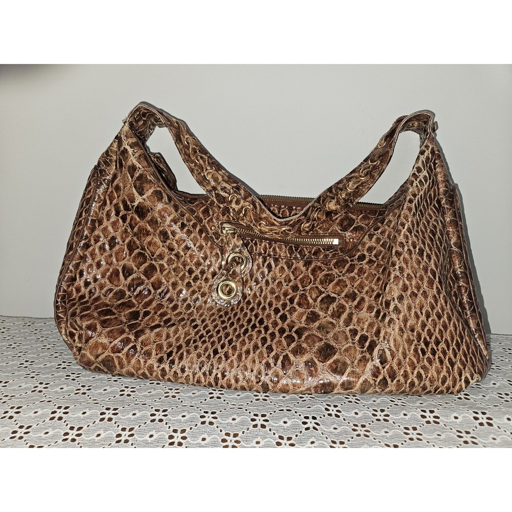 Jessica Simpson Handbag Brown Croc Embossed Faux Leather Braided Strap Slouchy